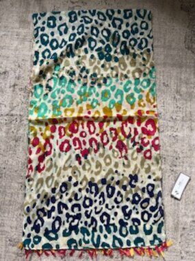 🧡3/15 NWT Taleen Collection Multicolor Leopard Cotton Scarf 19" x 72"